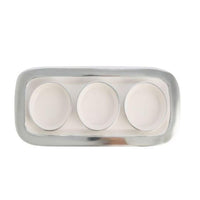 Thumbnail for A tray with three H&G Living Aluminium / Enamel Condiment Bowls with Tray (Set of 3) on a white surface.