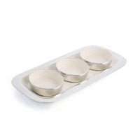 Thumbnail for Three Aluminium / Enamel Condiment Bowls with Tray (Set of 3) by H&G Living on a white background.