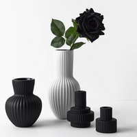 Thumbnail for Annix tall vase white with flower and two black candle holders and black vase