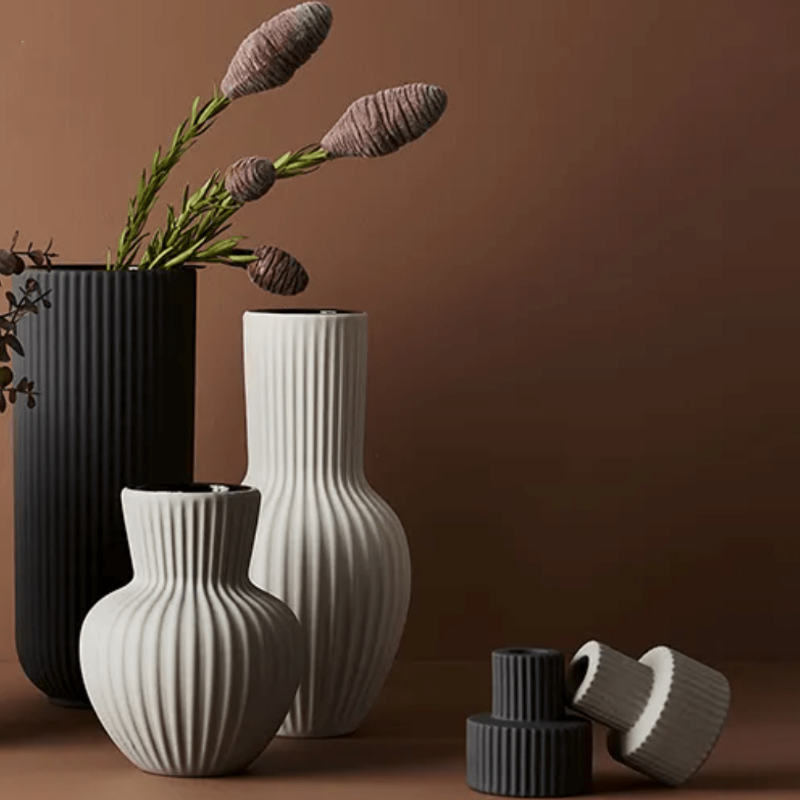 Group of three vases including Annix2 vase in light grey