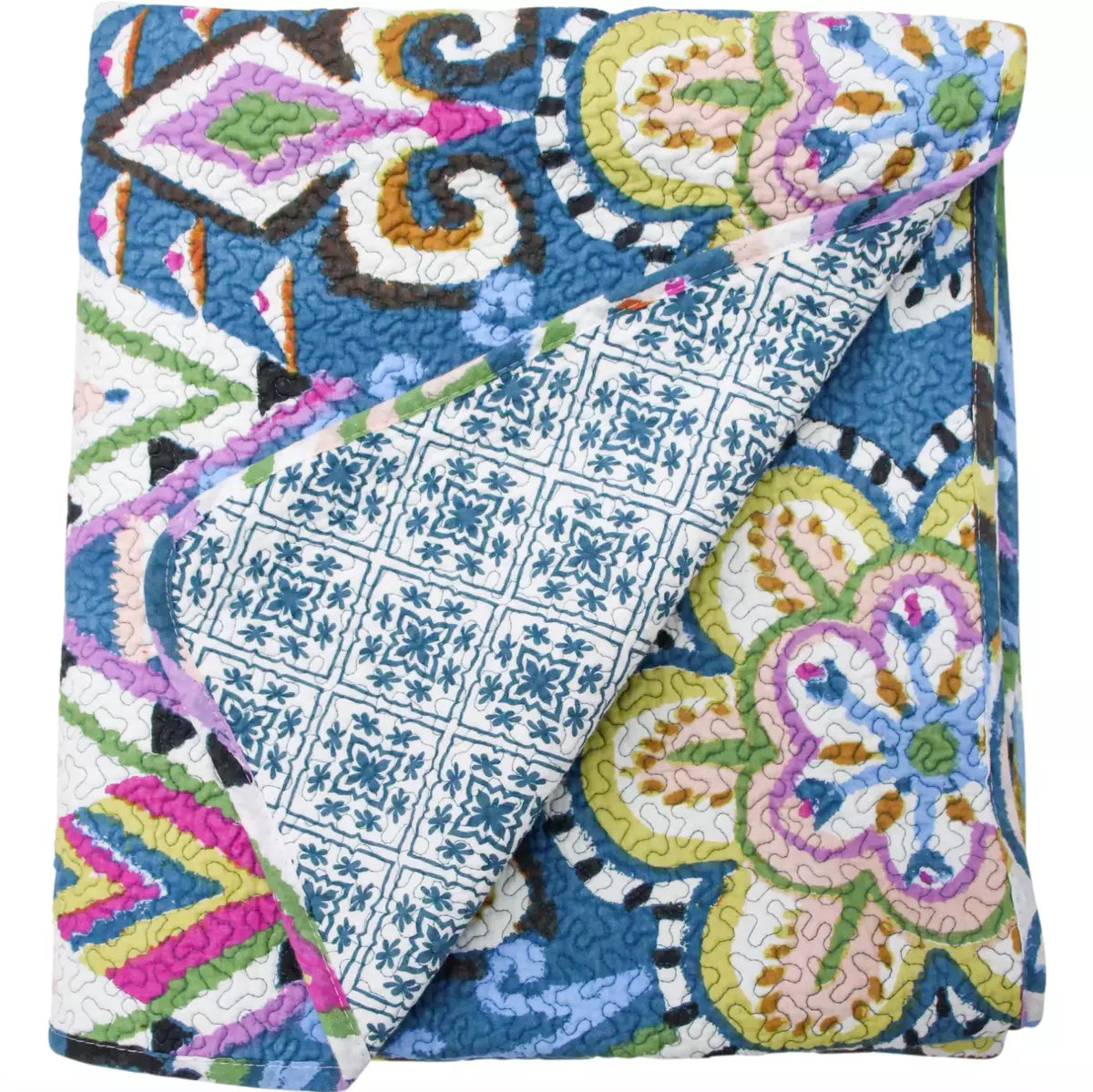 A LaVida Quilted Bedspread - Boho Escape with a colorful pattern on it.