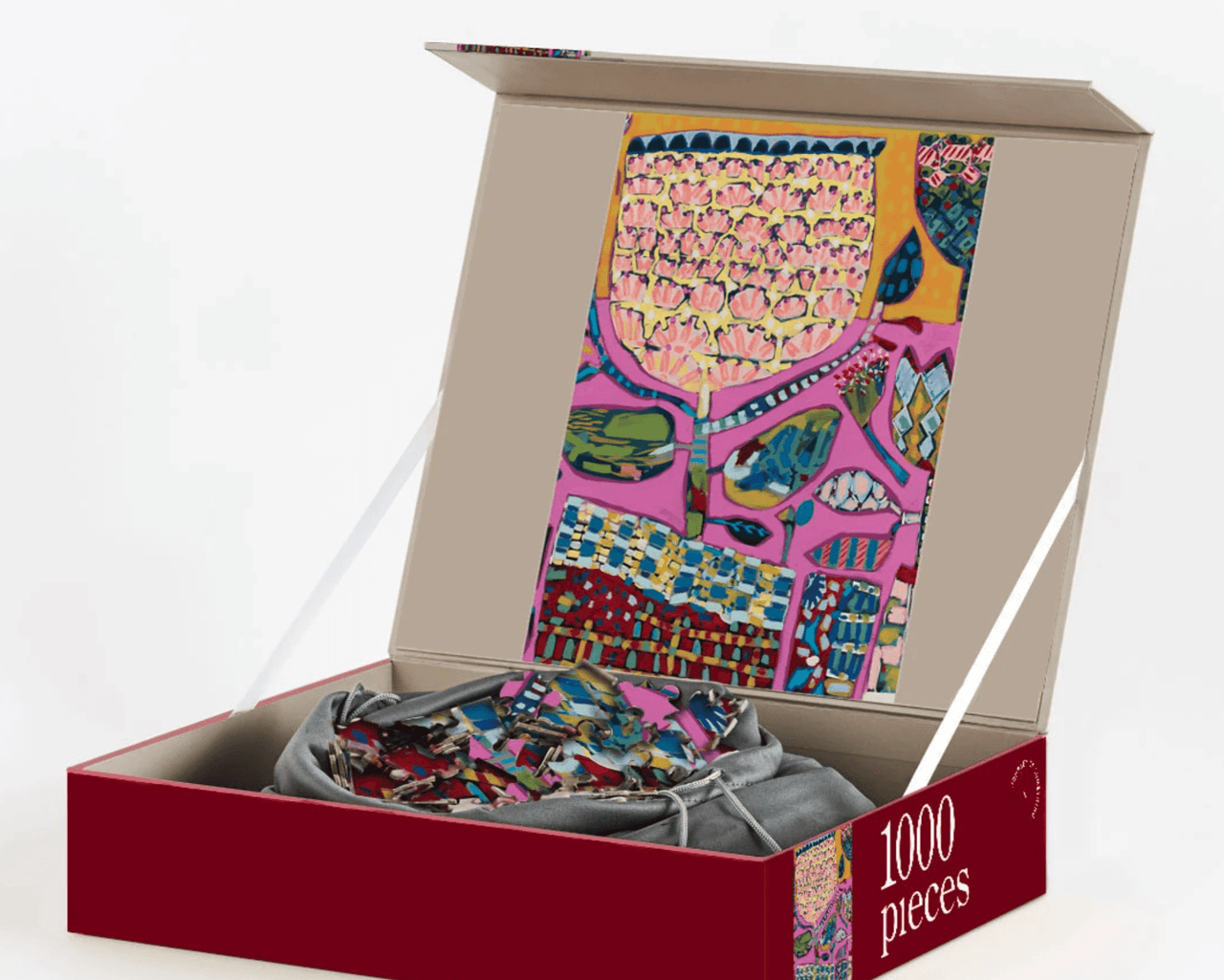 A box containing a 1000 Piece Puzzle - Mexicana with a colorful design on it, made by Journey of Something.