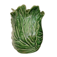 Thumbnail for The Cabbage Vase Large by Mediterranean Markets is a green ceramic vase shaped and textured like a leafy cabbage, featuring detailed veins and a glossy finish—ideal for unique floral arrangements.