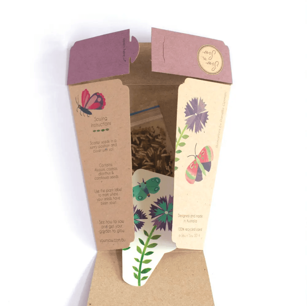 A box of Seeds - Enchanted Garden from Sow n Sow with a flower and butterflies on it.