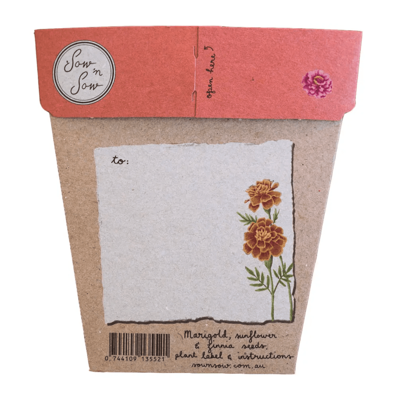 A flower pot with a note on it that contains Seeds - Secret Garden by Sow n Sow.