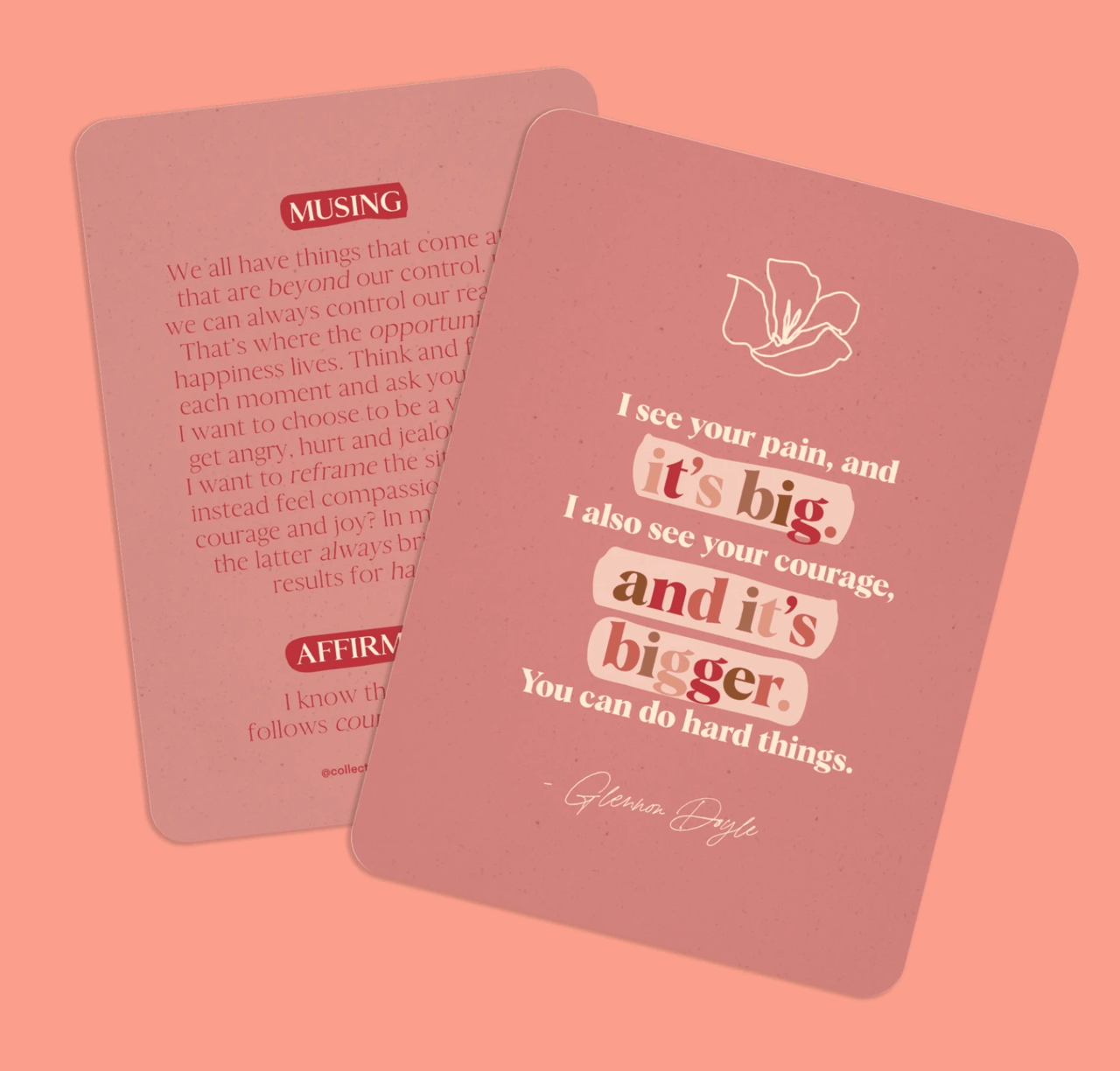 A pink Affirmations to Guide Your Journey - Box Card Set by Collective Hub with a quote on it.