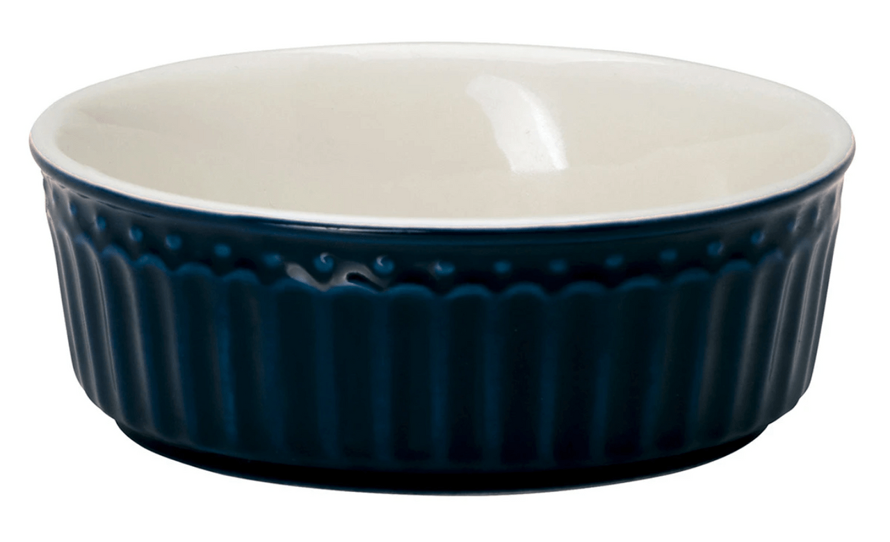 A Scandinalia small blue Alice Pie Dish with white rim on a white background.