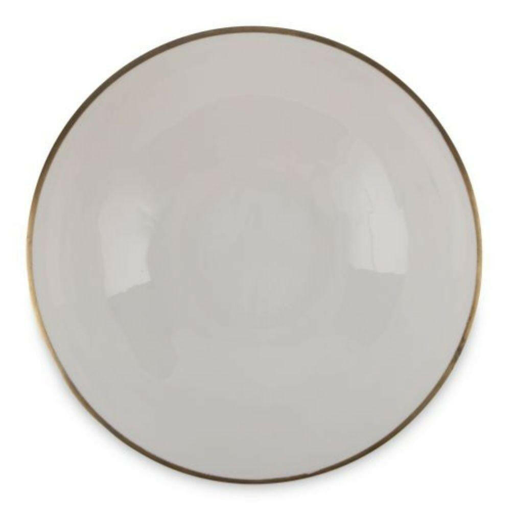 An Aluminium and Enamel Round Bowl - Large with gold rim on a white background. (Brand: H&G Living)