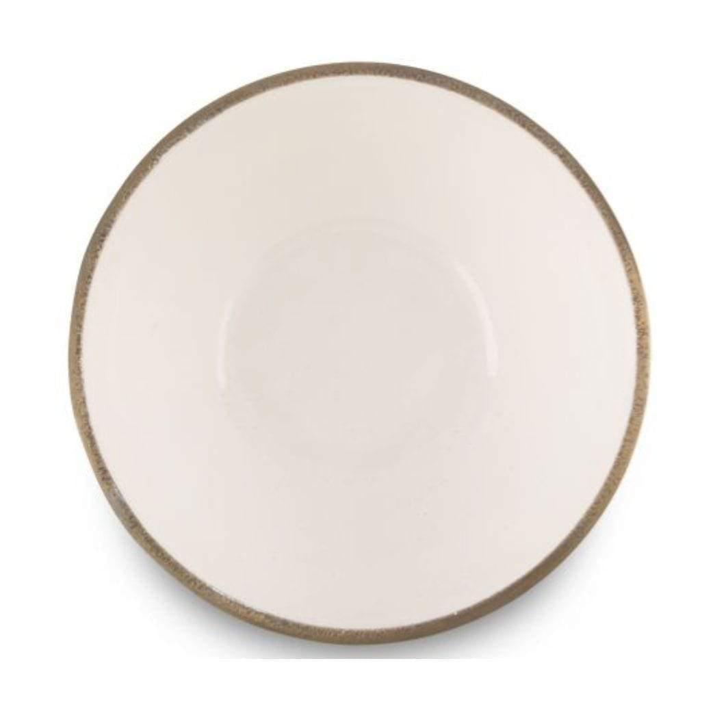A Aluminium and Enamel Round Bowl - Small with gold rim on a white background - H&G Living.