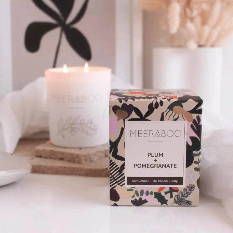 Meeraboo Boxed Soy Candle - Plum + Pomegranate.