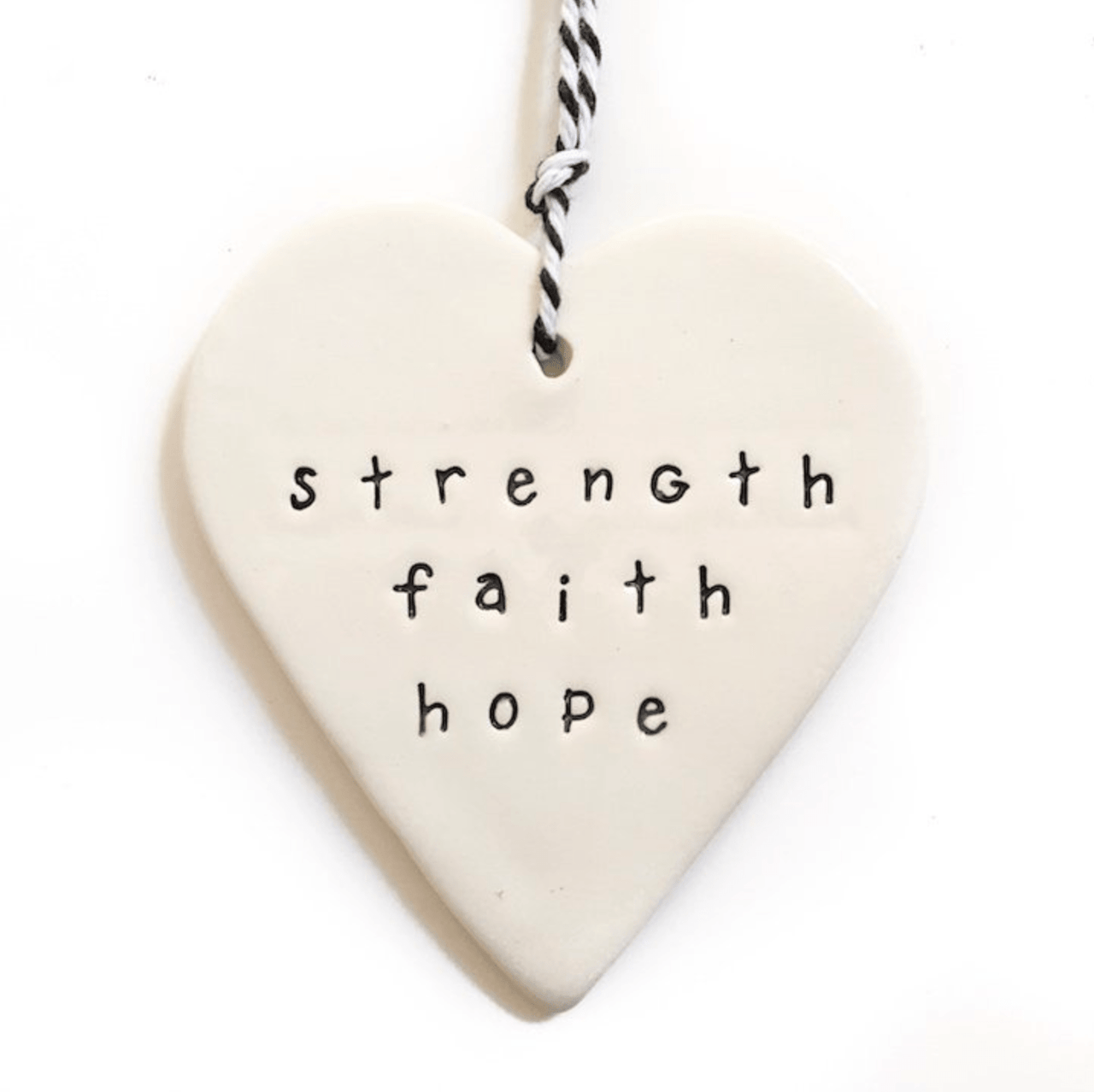 Ceramic Heart Tag - strength faith hope House of Dudley