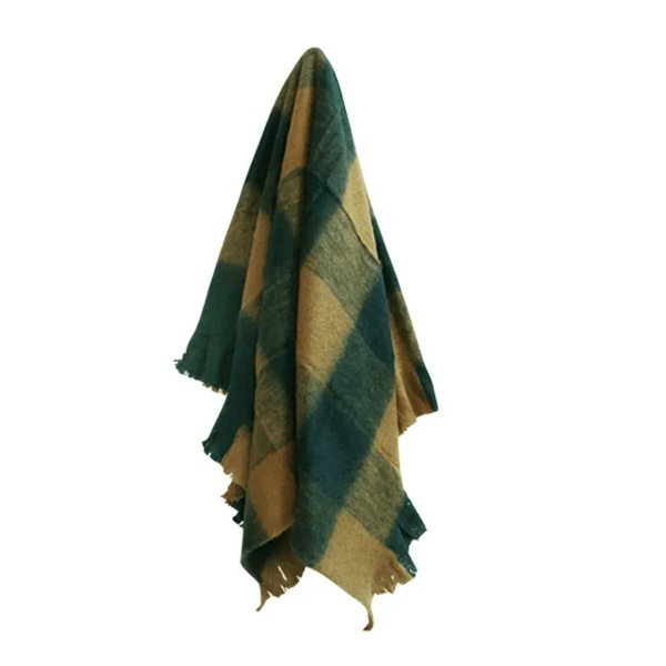 Chequered Throw Rug - Dark Green-throw-blanket-House-of-Dudley