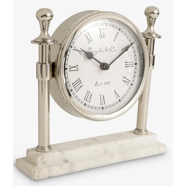 Column Clock with White Marble Base - Silver – High quality House of Dudley homewares