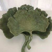 Thumbnail for Three green Mediterranean Markets Ginkgo Leaf Plate - Large leaves on a white surface.
