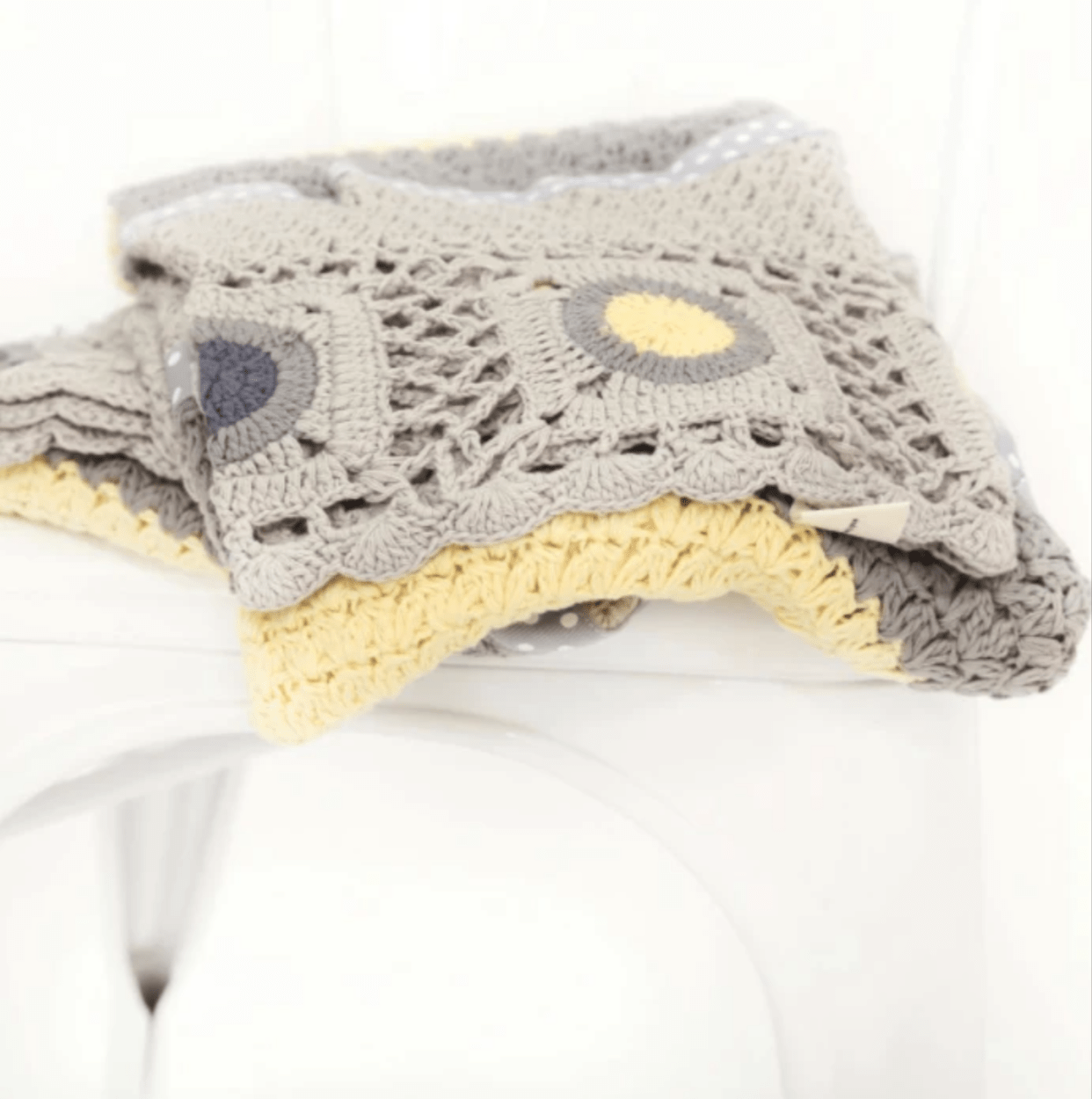 Hand Crochet Blanket - Dusty Grey / Mustard House of Dudley