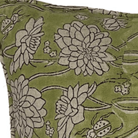 Thumbnail for Linen Cushion - Classic Block Print - Pale Green House of Dudley
