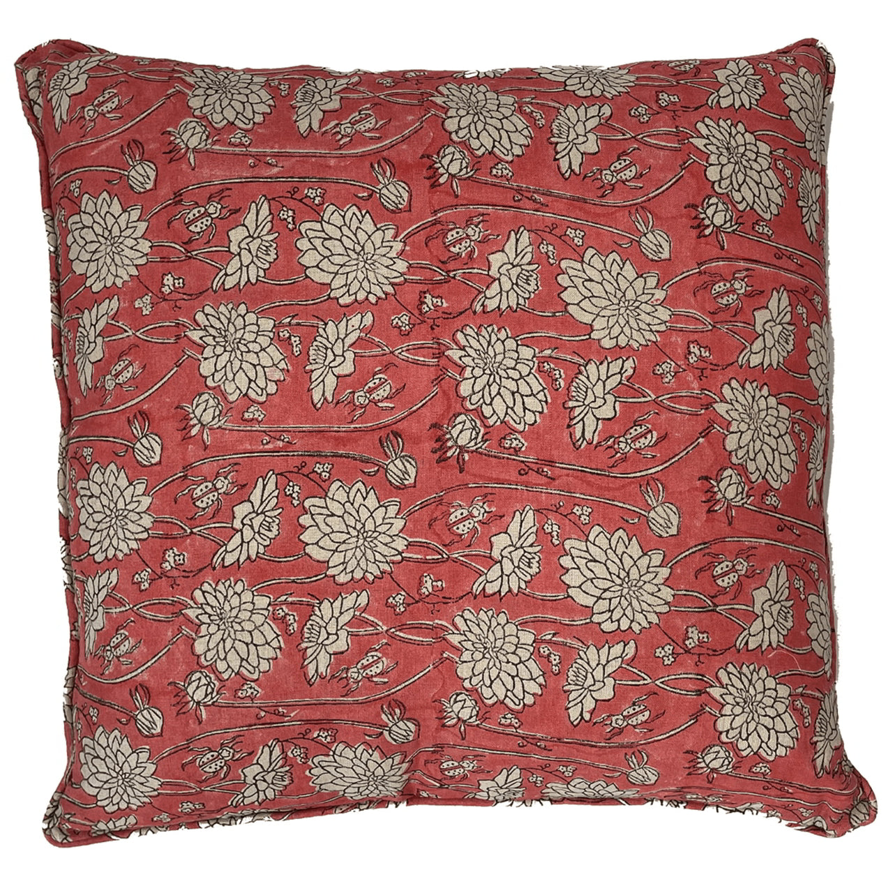 Linen Cushion - Classic Block Print - Pink House of Dudley