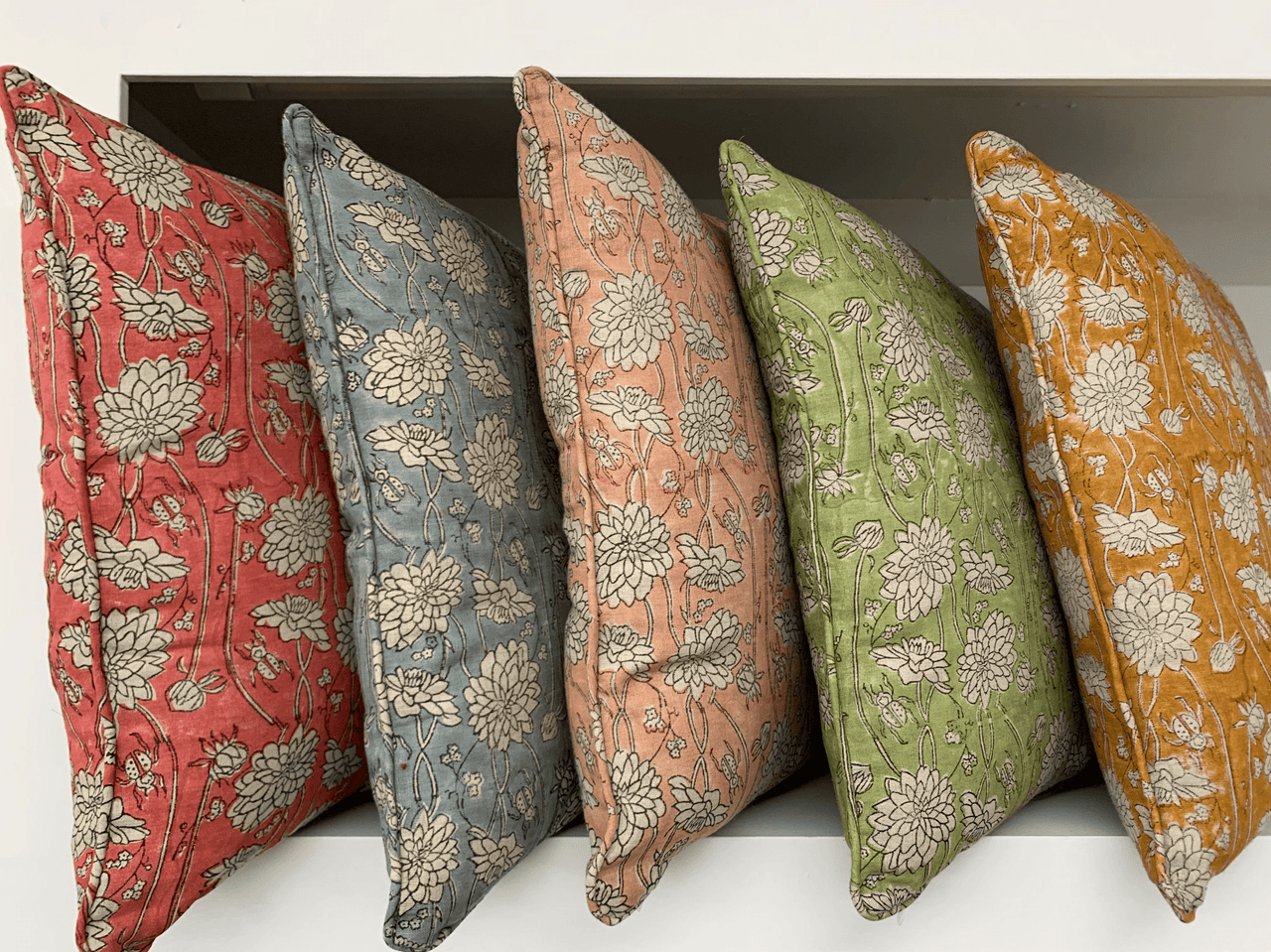 Linen Cushion - Classic Block Print - Saffron House of Dudley
