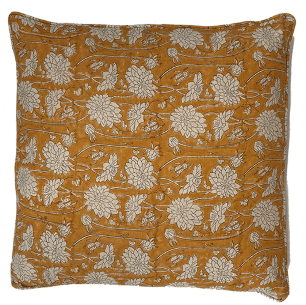 Linen Cushion - Classic Block Print - Saffron House of Dudley