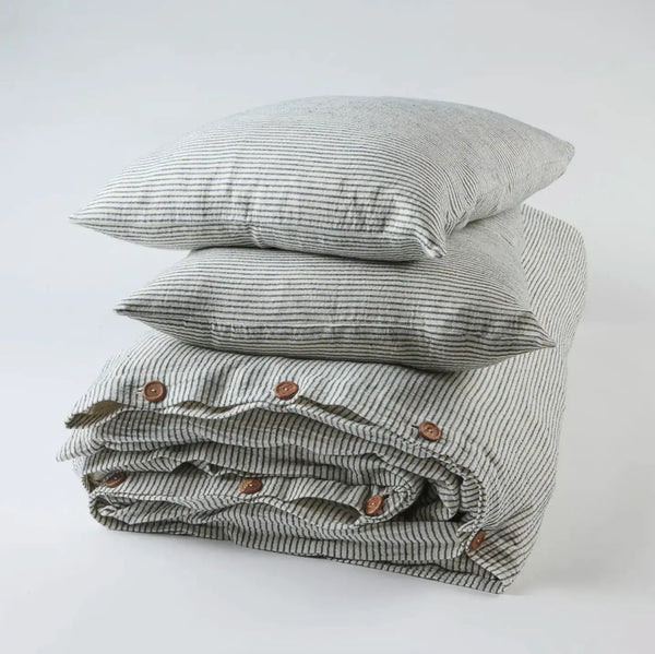 Marina Duvet - Off White w' Ink Stripe - Queen – High quality House of Dudley homewares