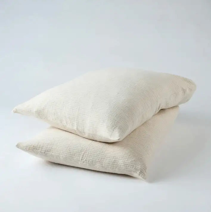 Marina Pillowcase Set - Off White with Natural Stripe