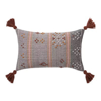 Thumbnail for A Mya Mini Cushion by L&M Home, in grey and brown, with tassels.