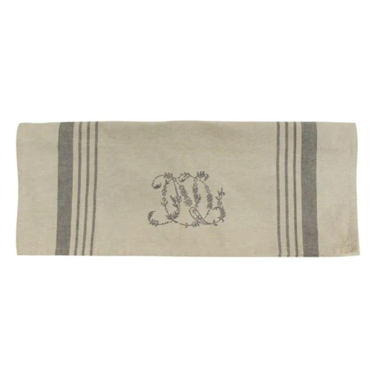 Natural Linen Pale Grey Stripe Monogram Tea Towel House of Dudley