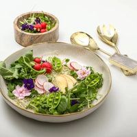 Thumbnail for Ariel salad bowl in French grey with green garden salad and salad servers