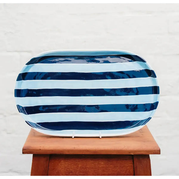 Oval Platter - Navy & Cornflower Blue Stripes – High quality House of Dudley homewares