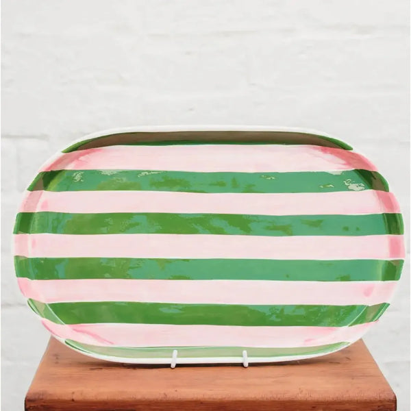 Oval Platter - Pink & Dark Green Stripes – High quality House of Dudley homewares