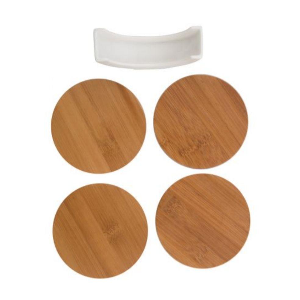 Porcelain Stand with Bamboo Coasters - Set of 4 House of Dudley