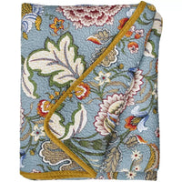 Thumbnail for Quilted bedspread with blue, green, orange and white floral pattern
