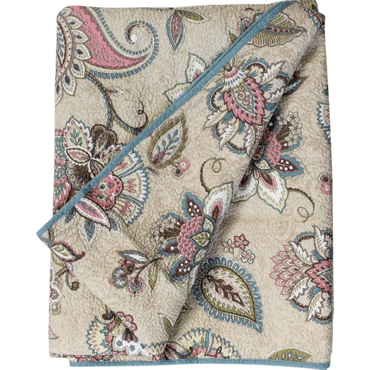 A Quilted Throw - Winter Flowers by LaVida blanket on a white background.