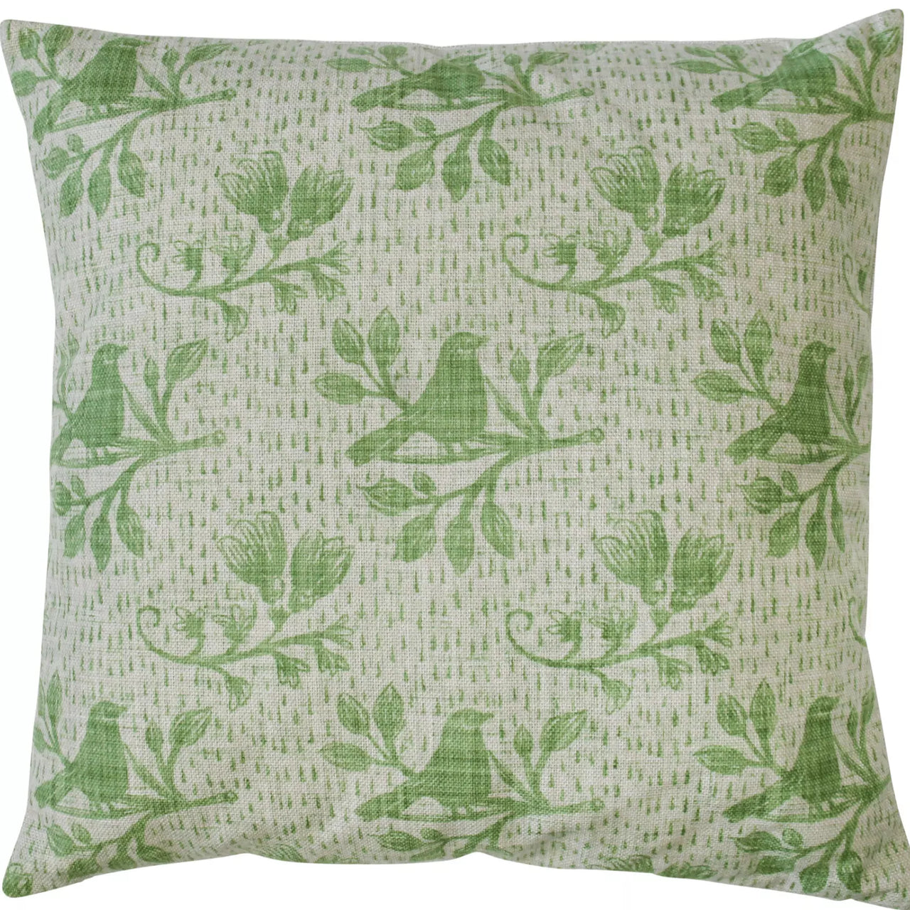 A LaVida Sage Green Bird Cushion with birds on it.