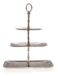 Thumbnail for A H&G Living Fruit Stand Antique Silver Aluminium 3-Tier on a white background.