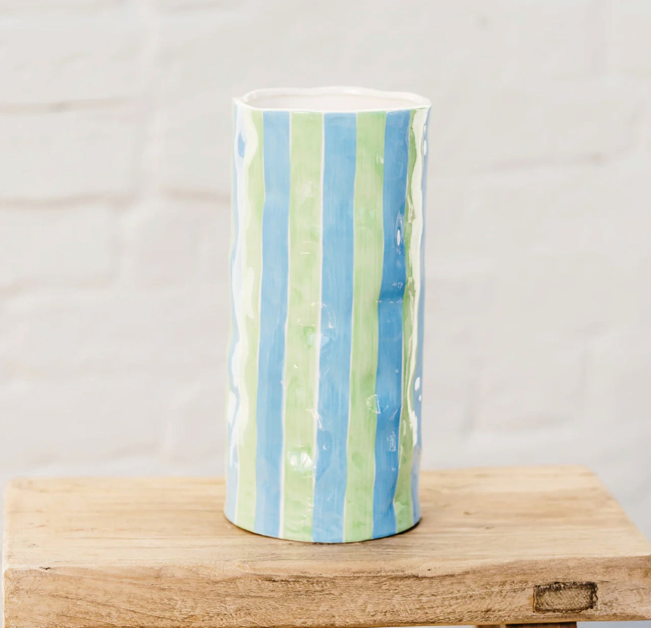 Vase Large - Cornflower Blue & Green Stripe