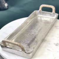 Thumbnail for Silver & Rattan Tray with Handles - Rectangle – High quality House of Dudley homewares