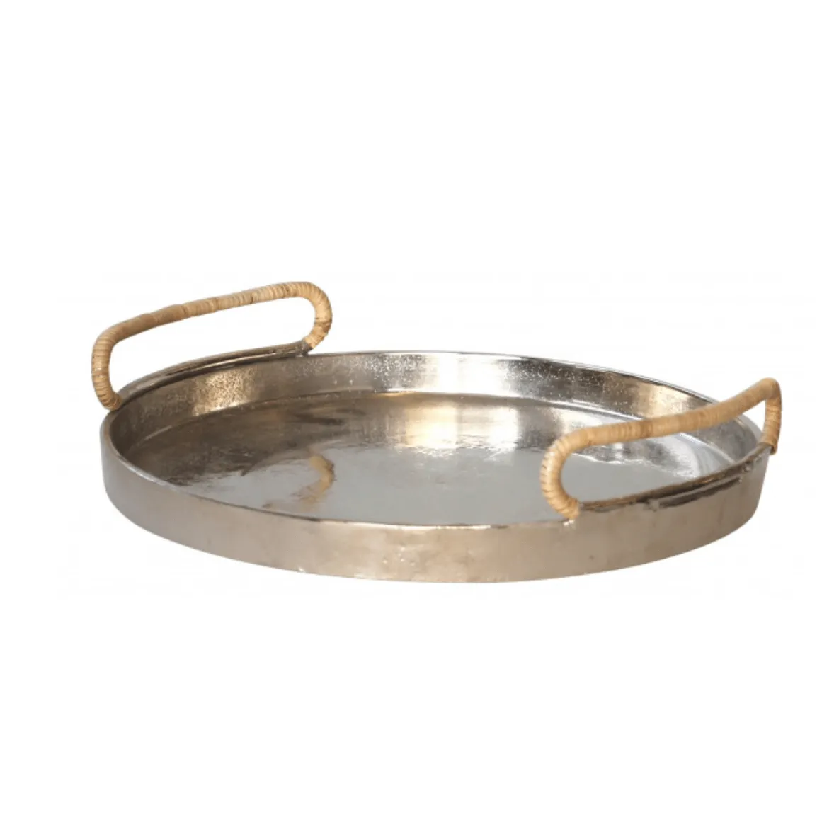 Silver & Rattan Tray with Handles - Round – High quality House of Dudley homewares