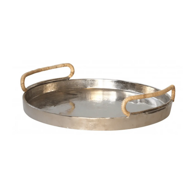 Silver & Rattan Tray with Handles - Round – High quality House of Dudley homewares