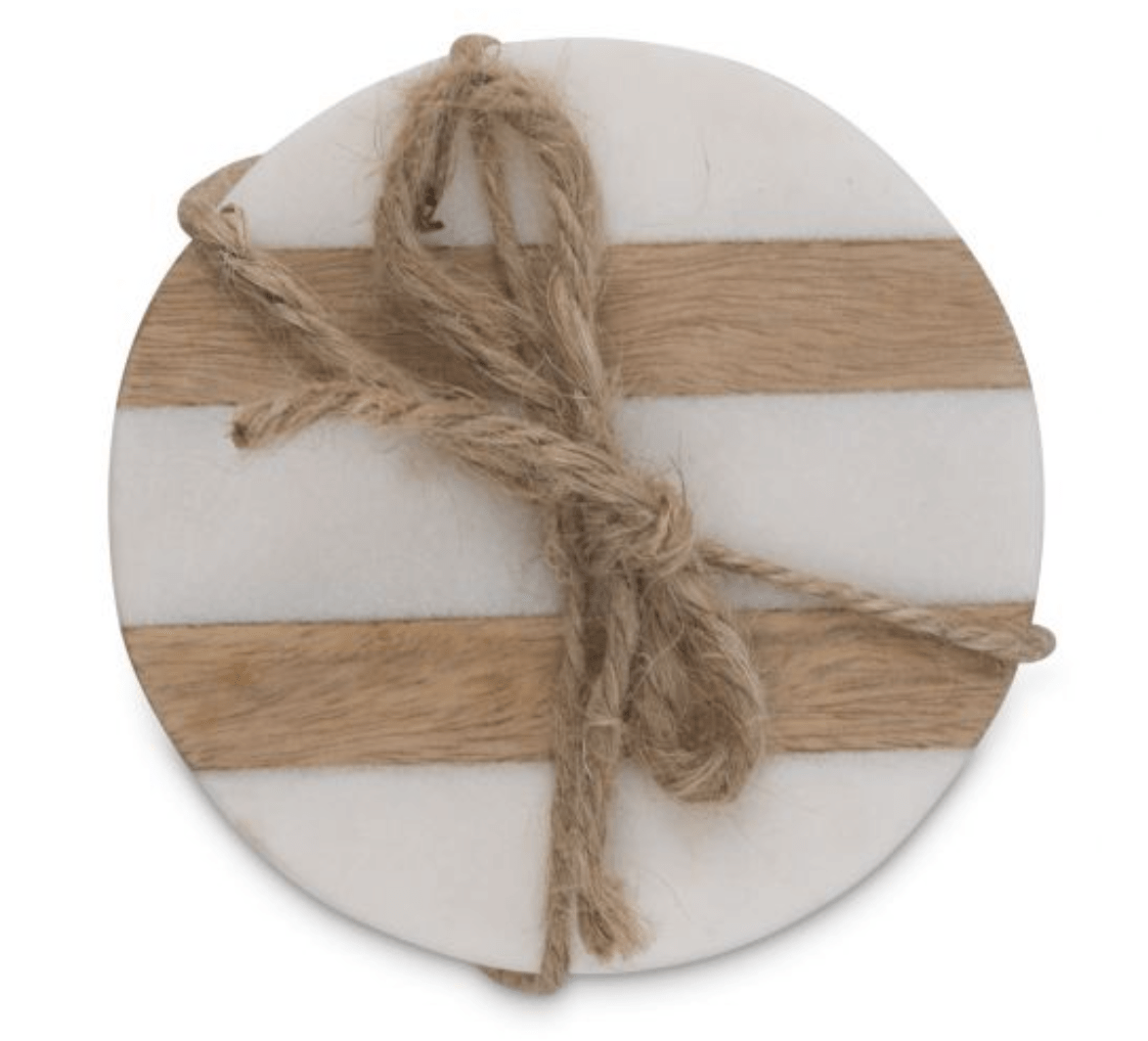Striped Wood and Marble Coaster Set - Round House of Dudley
