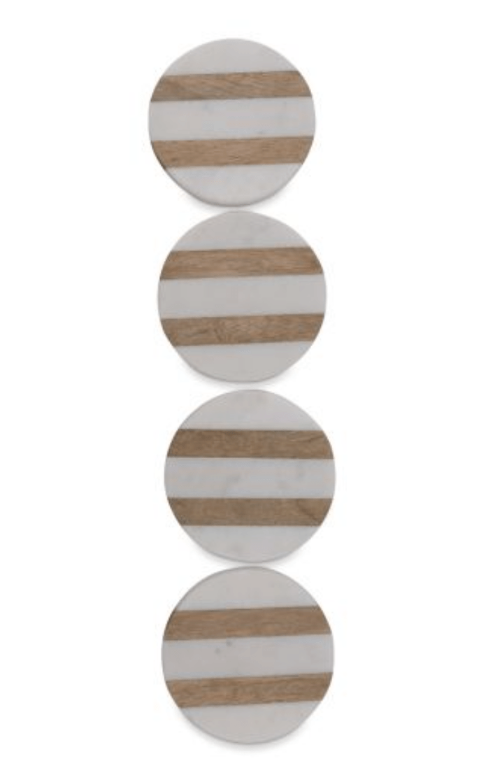 Striped Wood and Marble Coaster Set - Round House of Dudley