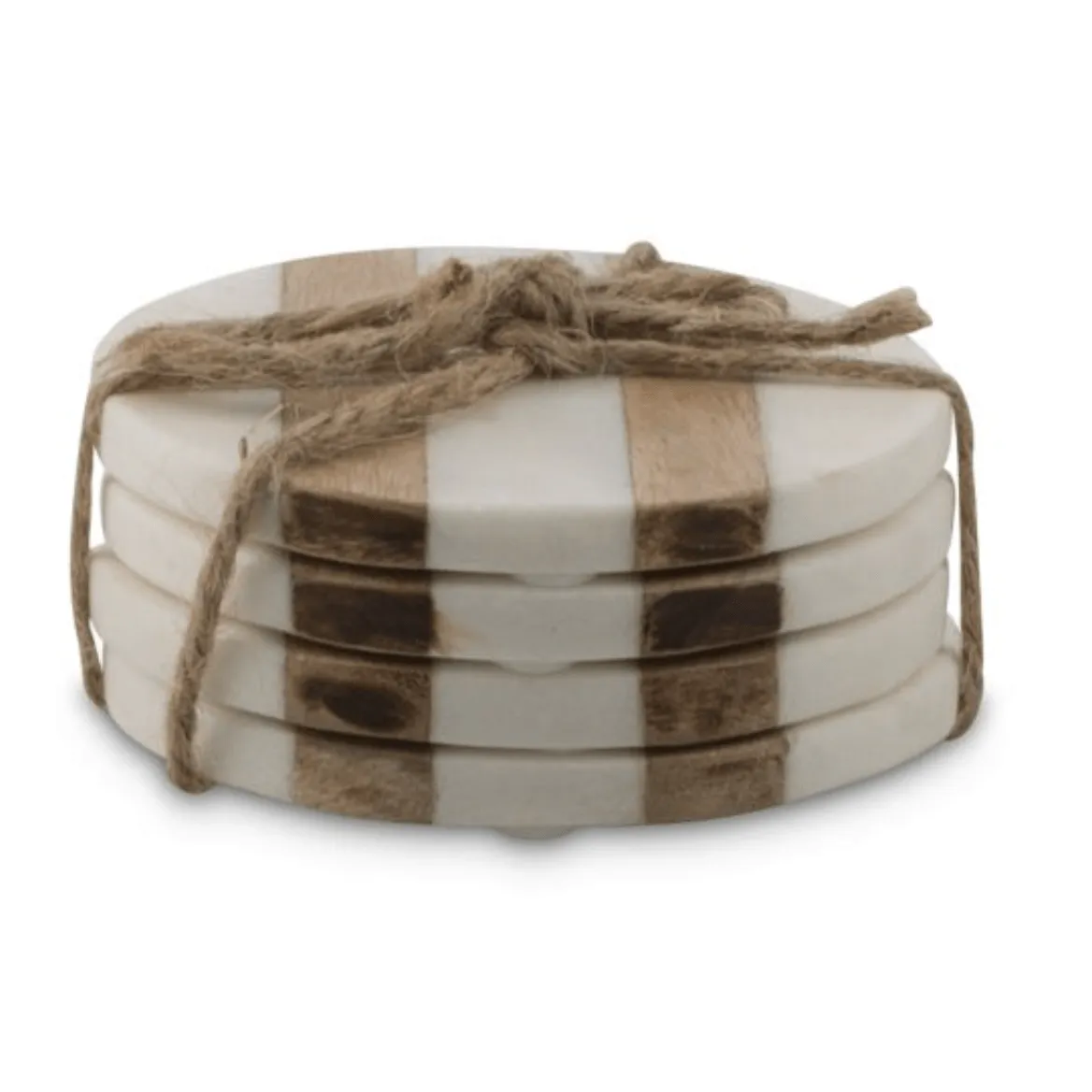 Striped Wood and Marble Coaster Set - Round – High quality House of Dudley homewares