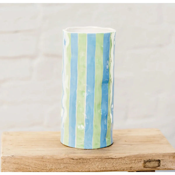 Vase Large - Cornflower Blue & Green Stripe-decorative-vase-House-of-Dudley