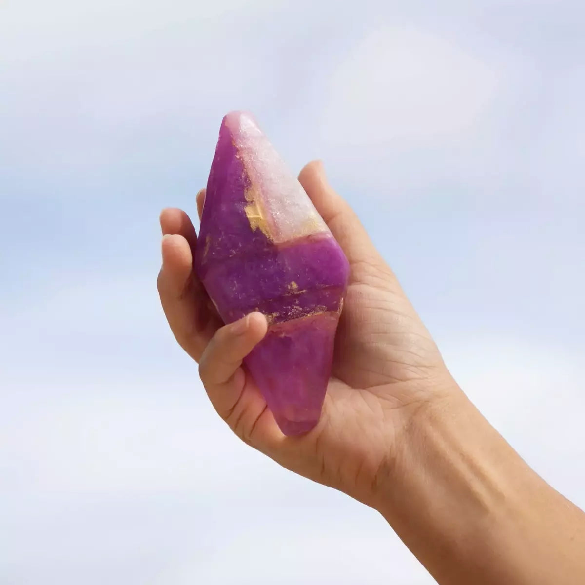 A person energetically holding a Crystal Soap - AMETHYST - Lavender from Summer Salt Body to ward off negative energy.