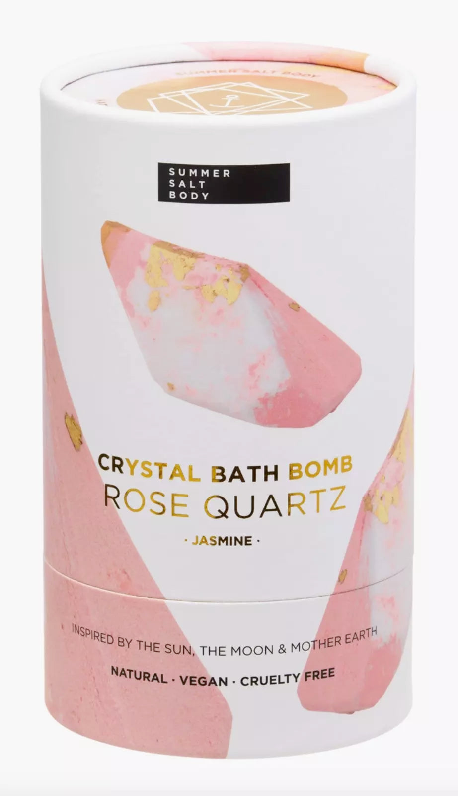 Indulge in an at-home spa treatment with our Crystal Bath Bomb - Rose Quartz - Jasmine infused with the enchanting aroma of Jasmine essential oils from Summer Salt Body.