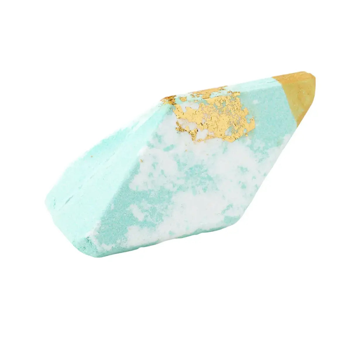 A Crystal Bath Bomb - Aquamarine - Lemongrass soap infused with essential oils, featuring a delicate gold leaf, by Summer Salt Body.