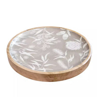 Thumbnail for A Bindi Round Serving Tray with a floral design, made from natural materials by j.elliot.