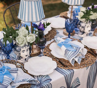 Thumbnail for Table Lamp USB - Blue Stripe Scallop Shade & Gold Base