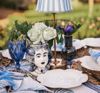 Thumbnail for Table Lamp USB - Blue Stripe Scallop Shade & Gold Base