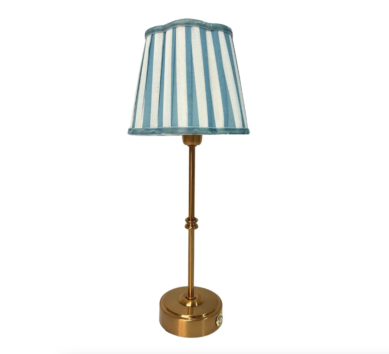 Table Lamp USB - Blue Stripe Scallop Shade & Gold Base